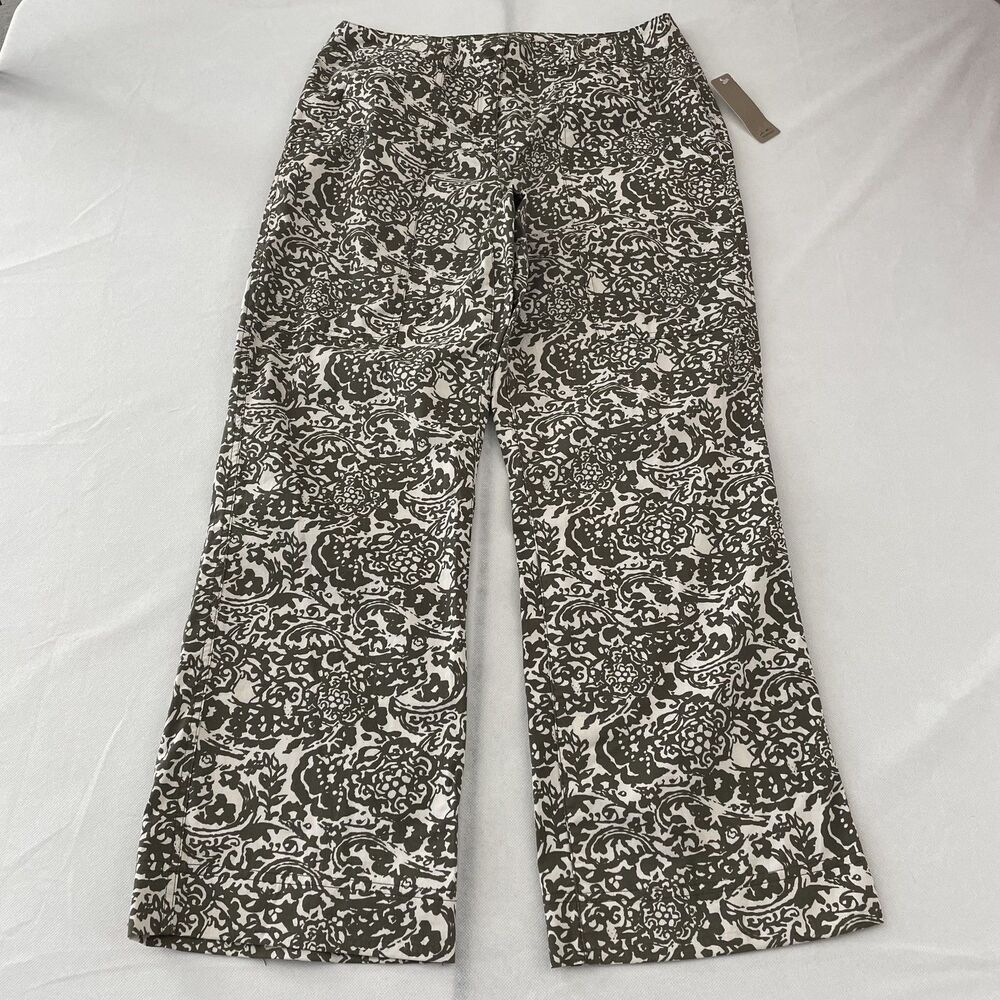 NWT i.e. relaxed Women's Wide Leg Cropped Paisley Pants Olive Cream Size 12